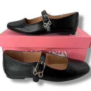 NEW Sam & Libby Black Leather Mary Jane Flats Size 6.5 Buckle Strap Square Toe